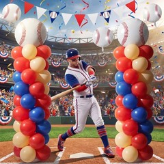 2 Sets Baseball Party Balloon Column Stand Kit with 2 Nude Foil Balloons 90 L…