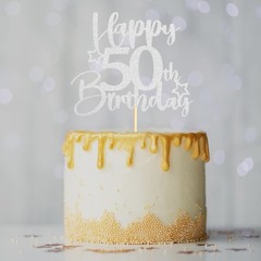 1 PC 50th Birthday Cake Topper DoubleSided Silver Glitter Star Decoration