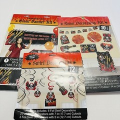 Rock & Roll Birthday Decorations, Banner Kit- Heavy metal Skull & Crossbones