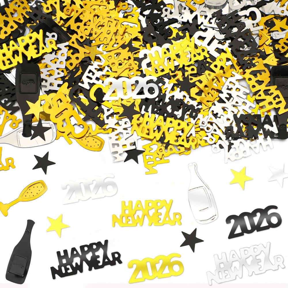 2026 New Years Confetti Eve Party Black Gold Silver Party Supply Decor