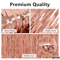 Tinsel Foil Fringe Curtain Backdrop – 38.4″W x 98.4″L (Pack of 4) Rose Gold