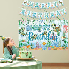 Sea Turtle Birthday Decorations Include Happy Birthday Banner, Backdrop, Hanging