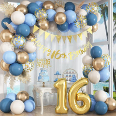 Sweet 16Th Birthday Decorations for Boys Girls, Dusty Blue Cream White Gold 16