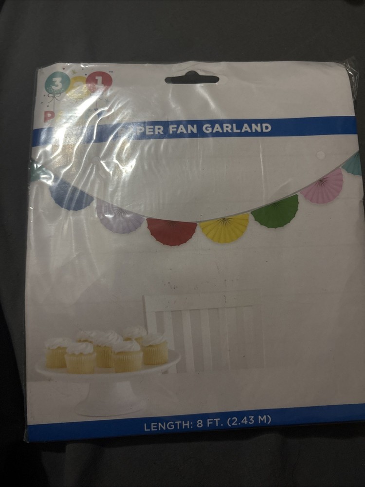 321 Party! Paper Fan Garland – 8ft Multicolor Hanging Decoration