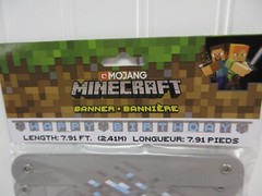 Minecraft Happy Birthday Banner Party Decoration Kids Birthday Gray Blue 7.91 ft