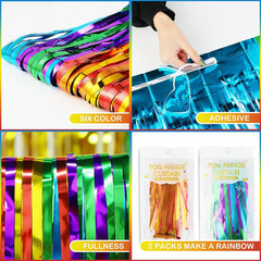 2 Pack Rainbow Foil Fringe Curtains 3.3×6.6 Ft Party Backdrop Decorations