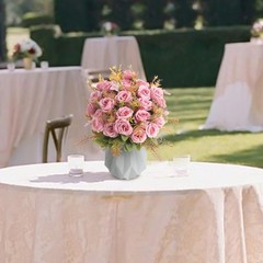 Artificial Rose Silk Flower Pink Bundle Bouquet Wedding Party Kitchen Office Dec