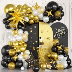 Black and Gold Balloon Arch Kit, Black White Gold Balloons Garland Kit, Star …