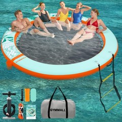 Inflatable Water Hammock Floating Dock 8 FT with Mesh, Tanning Pool Raft Round R