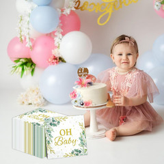 50Pcs Eucalyptus Leaf Oh Baby Napkins Greenery Baby Shower Party Supplies Sage G