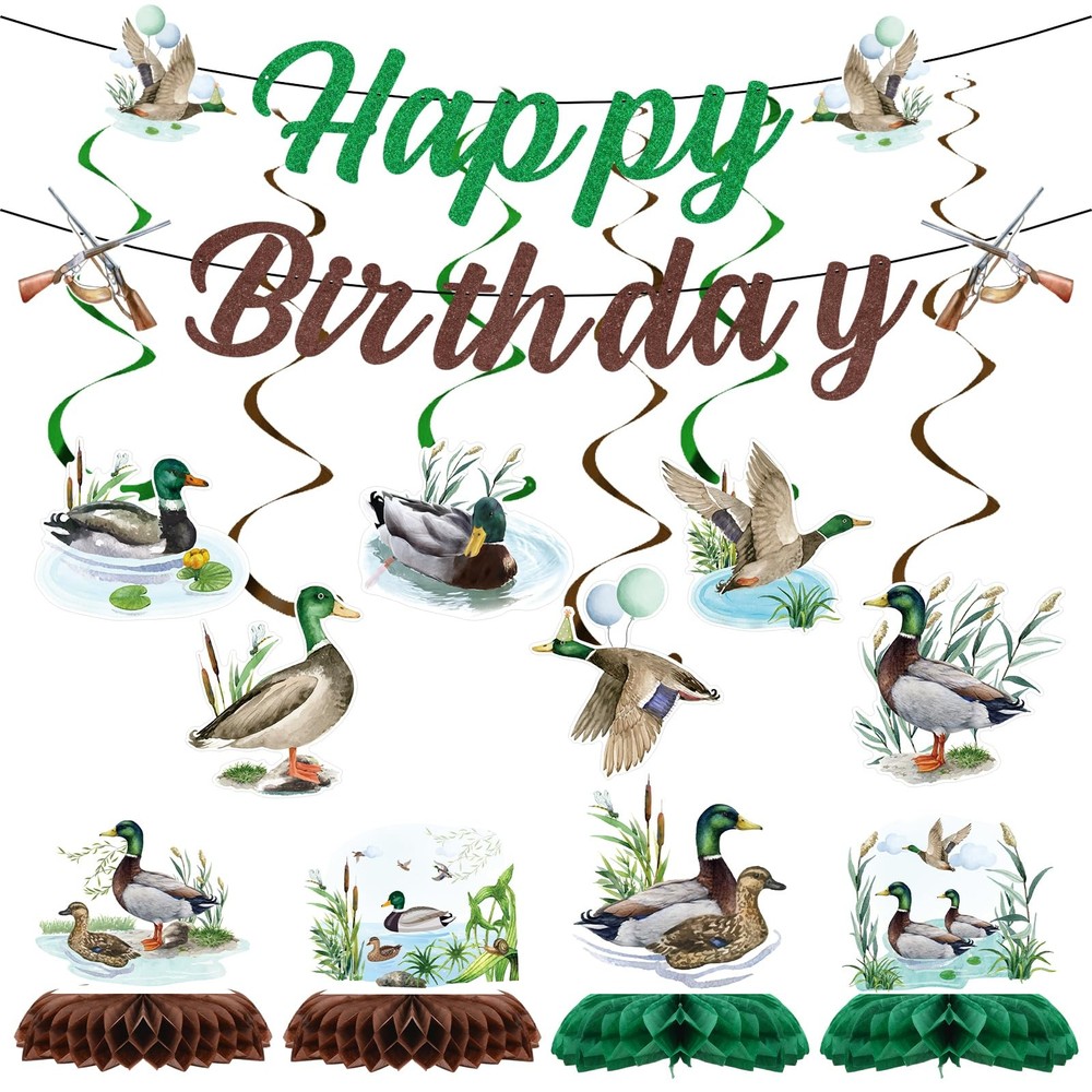 Duck Hunting Birthday Party Decorations – 18PCS One Lucky Duck Birthday Decor…