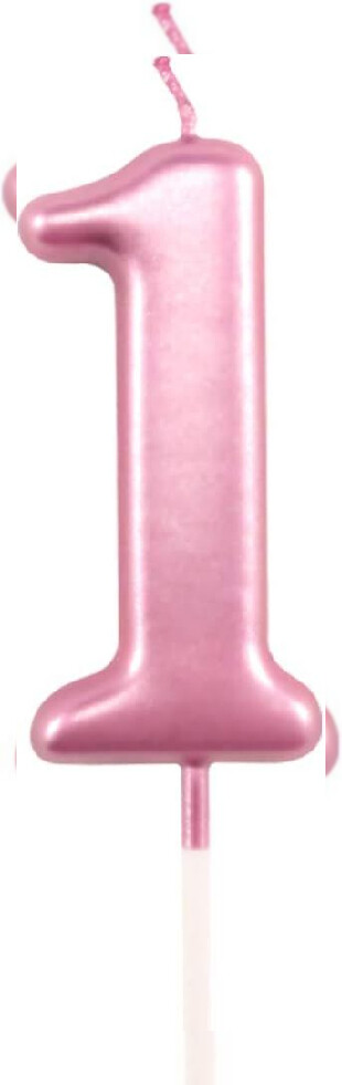 1st Birthday Candle First Year Pink Happy Number 1, 1