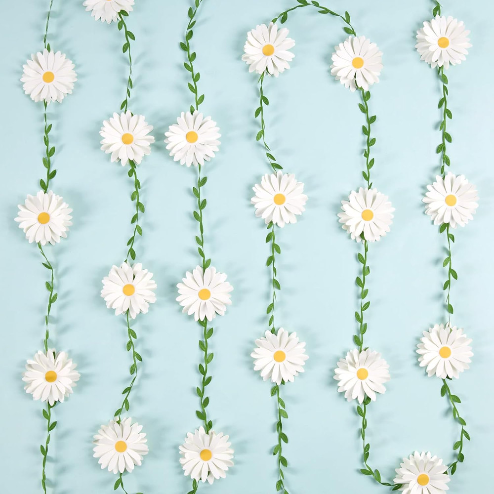 3D Daisy Flower Garland (2PCS) Flower Banner Wildflower Party Decorations Leaves