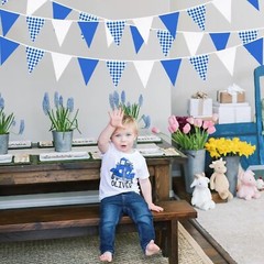 32Ft Deep Blue Party Decorations Blue Buffalo Plaid Checkered White Triangle …