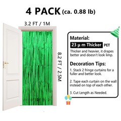 Green Party Decorations Tinsel Curtains, 4 Pack 3.2×8.2 FT Extra Long, Green