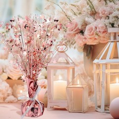 Metallic Foil Spray Centerpiece 6 Pcs Rose Gold Small Star for Party Decor