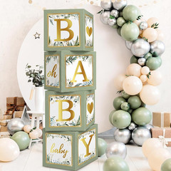Baby Shower Boxes with Letters, 4Pcs Sage Green Baby Shower Decorations for Boy