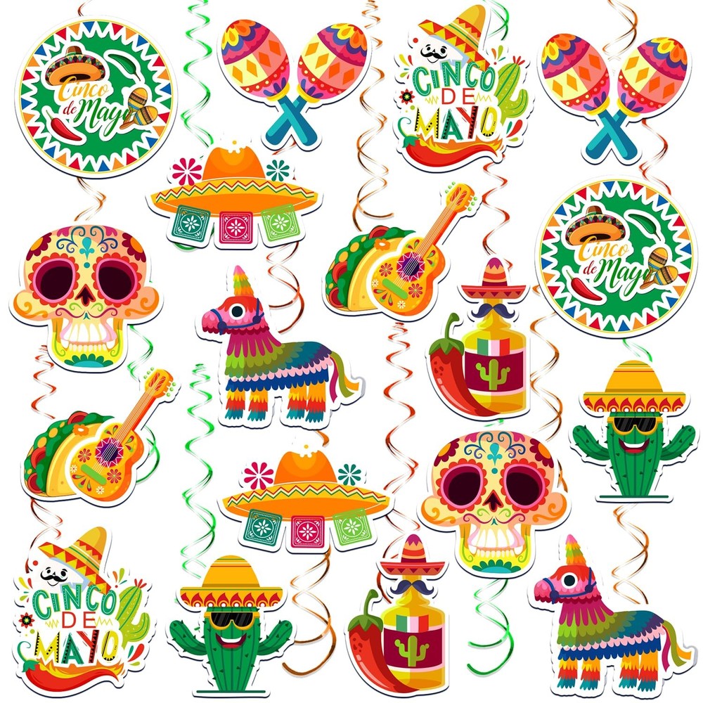 36 PCS Cinco De Mayo Mexican Fiesta Party Decorations Hanging Swirl Cardboard