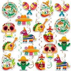 36 PCS Cinco De Mayo Mexican Fiesta Party Decorations Hanging Swirl Cardboard