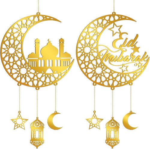 2 Pcs Ramadan Decorations for Home Islamic Eid Mubarak Door Sign Acrylic Hanging