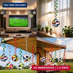 12 PCS World Cup Decorations, Soccer Birthday Party Decorations, Hanging Swirl S