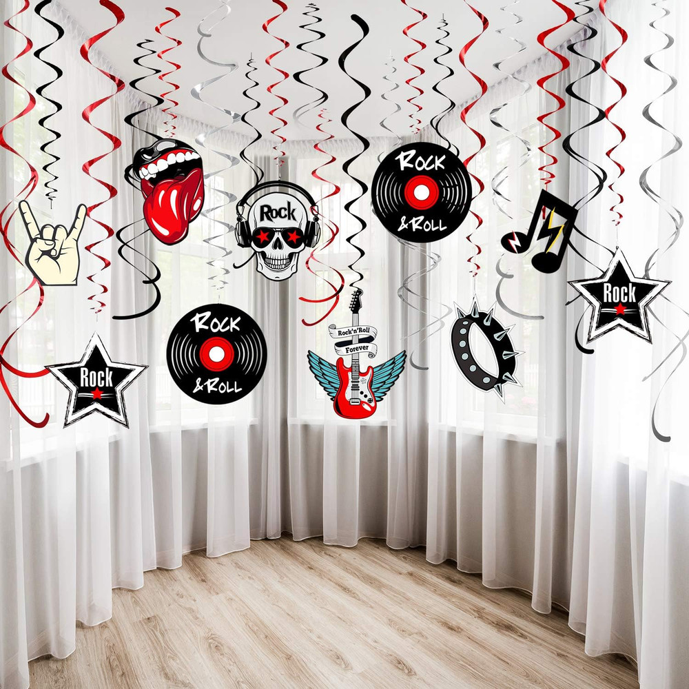 30pc Rock and Roll Retro Hanging Swirl Decorations 50s 60s Party Ceiling