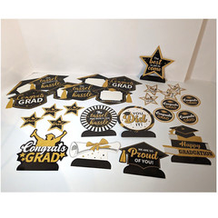 2024 Graduation Decorations Set of 26 Pieces, White, Gold and Black Party Decor