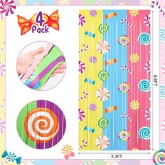 4 Packs Candyland Party Decorations 3.3 x 6.6 ft Candy Foil Fringe Curtain Da…