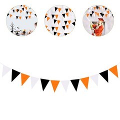 Triangular Flag Orange Black White Banner Halloween Triangle for Outdoor