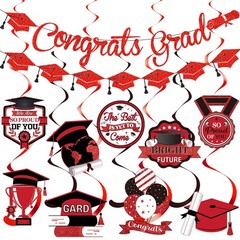 Congrats Grad Banner Graduation Party Decorations Class of 2025 Red Glitter blue