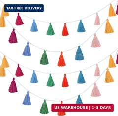 4 Pcs Rainbow Tassel Garland Party Decor, Colorful Boho Wall Hanging Banner for