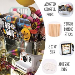 60s Photo Booth Props – 41-pc Photo Booth Kit with 8 x 10-Inch Sign, 60 Adhes…