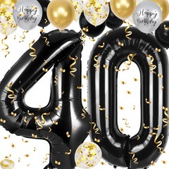 Elegant 40th Birthday Balloon Decor, 40 Inch Oversized Foil Numbers with 18 pcs