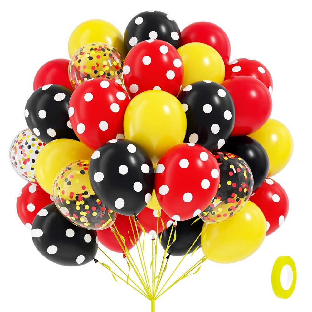 60pcs Red and Yellow Balloons 12inch with Red Print Confetti Black and Yellow…