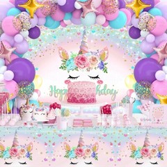 118Pcs Unicorn Birthday Decoration Set – Backdrop, balloons, Table Cloth