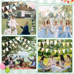 49ft Pink Green Gingham Camp Bride Banner Camping Bachelorette Decorations Pi…