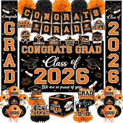 Graduation Decorations Class of 2026,Red Graduation Party Supplies- Congrats Gra