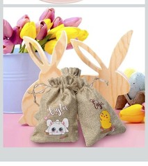 36 Pcs Easter Burlap Goody Bags,Egg Bunny Chick Treat Drawstring Linen Bags