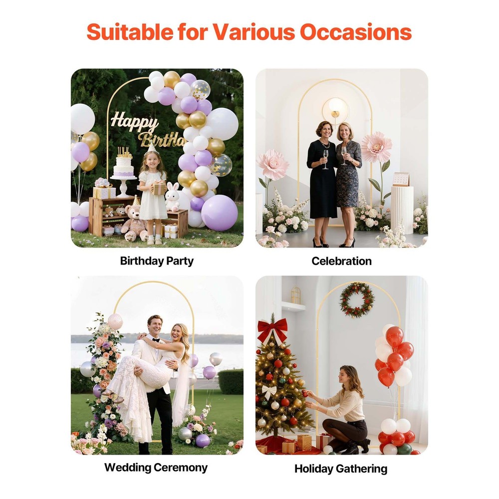 Gold Metal Arch Backdrop Stand, 6.6 x 3.3 ft, for Wedding & Party Decor