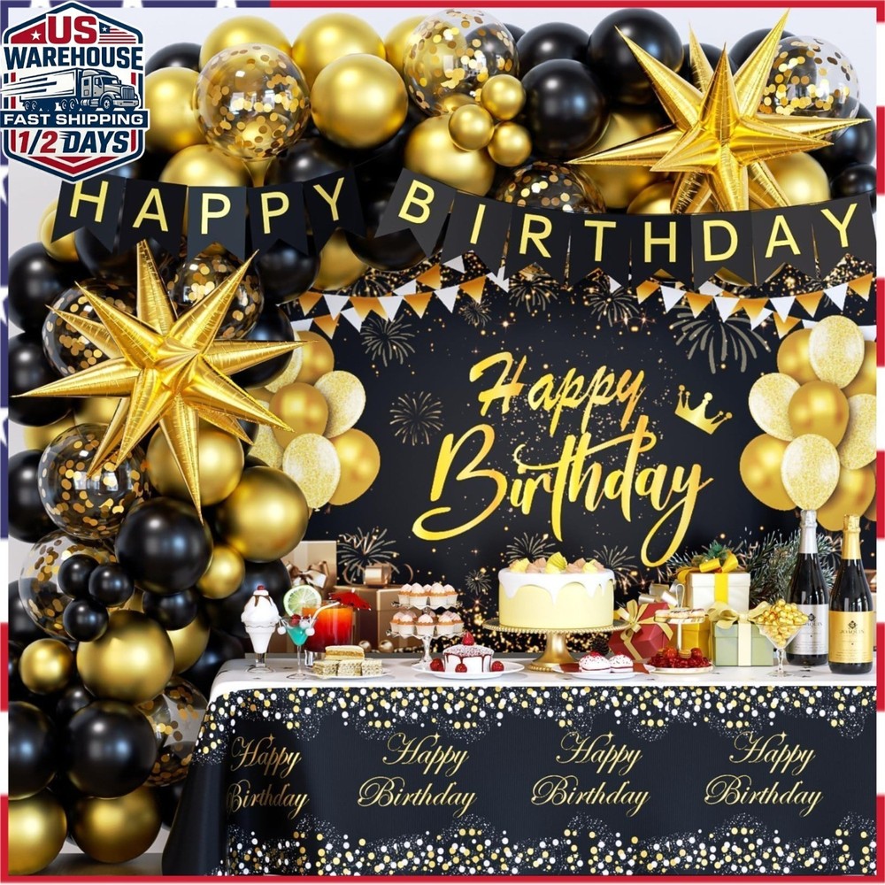 Black and Gold Birthday Decorations Set – 71pcs Party Supplies