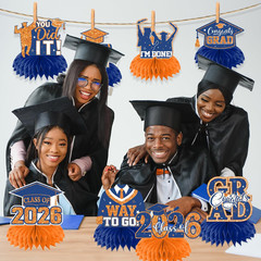 12Pcs Graduation Table Decorations,Orange and Blue Graduation Decorations Gradua
