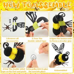6 Pcs Bee Party Decorations 8 Inch Tissue Honeycomb Hanging Decor 8×10 Inch