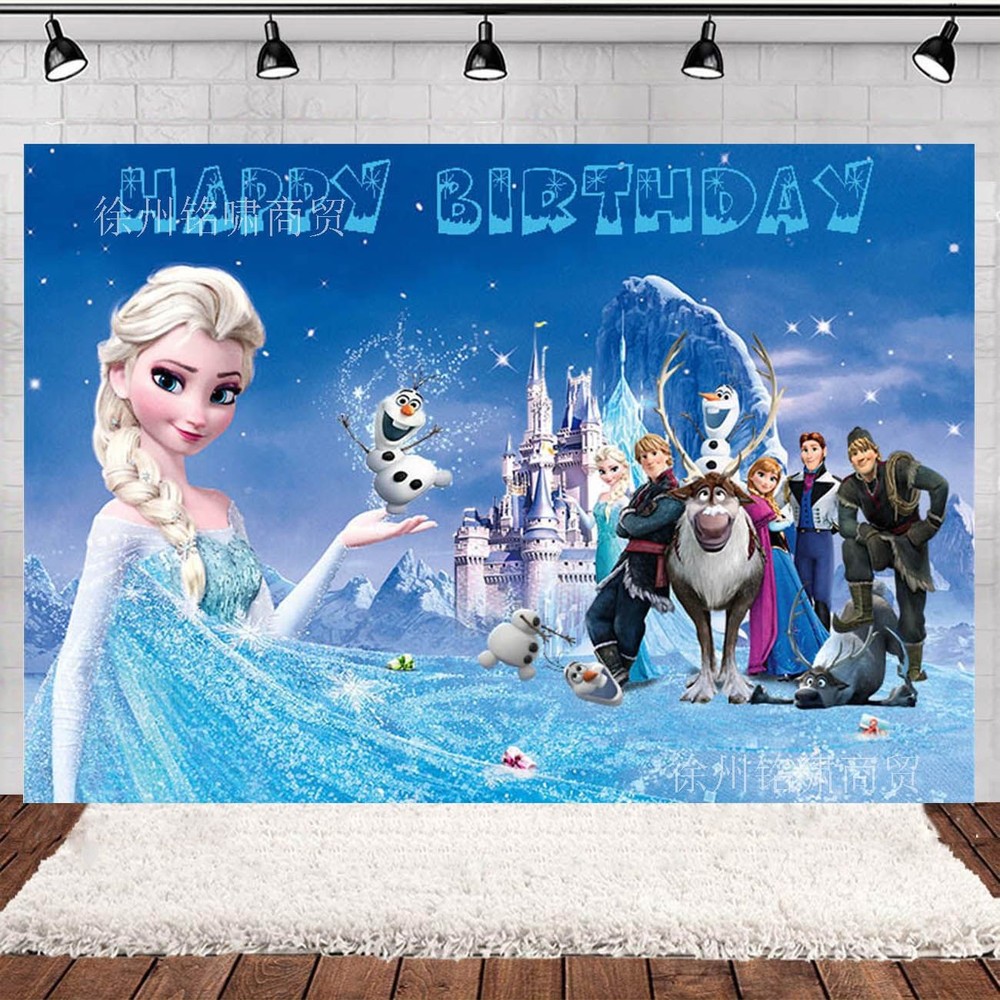 Princess Elsa Frozen Backdrop Happy Birthday Party Photo Background Banner Decor