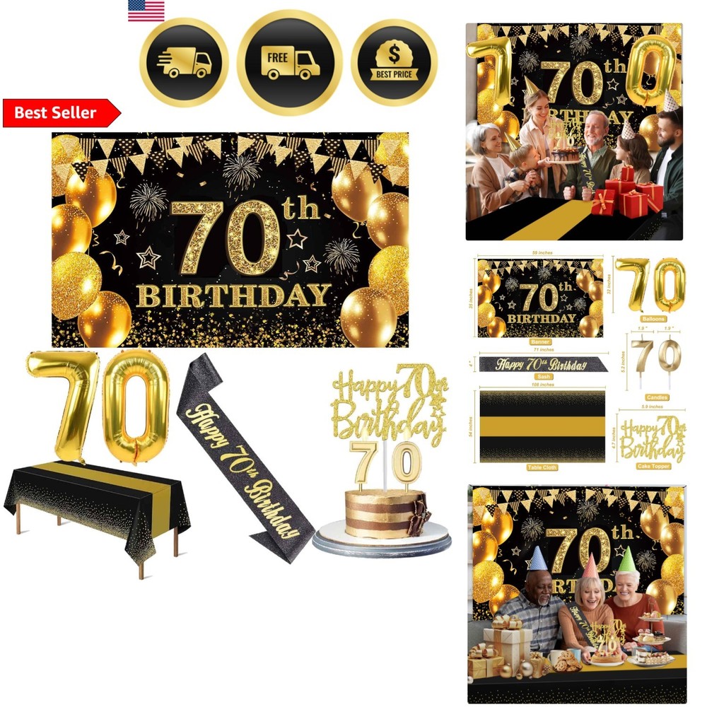 70th Birthday Decorations Set Party Banner Balloons Sash Cake Topper Candles