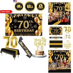 70th Birthday Decorations Set Party Banner Balloons Sash Cake Topper Candles