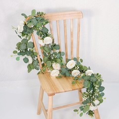 2 Pack 13Ft Artificial Eucalyptus Flower Garland with White Roses, Fake Rose