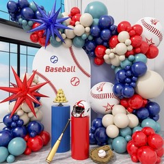 149pcs Baseball Balloons Arch with Navy Blue Red Sand White Balloons for Grad…