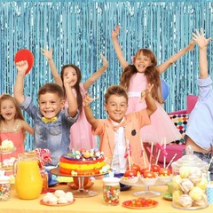 10 Pack Metallic Blue Foil Fringe Curtains 3.2ft x 9.8ft Photo Booth Backdrop fo