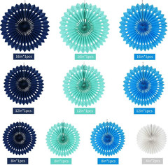 Blue White Hanging Honeycomb round Paper Fans Decoration Kit for Baby Boy Shower
