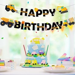 Faisichocalato DIY 9 inches x 6 inches, Construction Birthday Banner